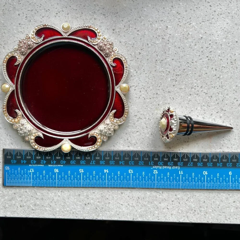 Bombay Co Red & Silver Wine Coaster & Stopper Set